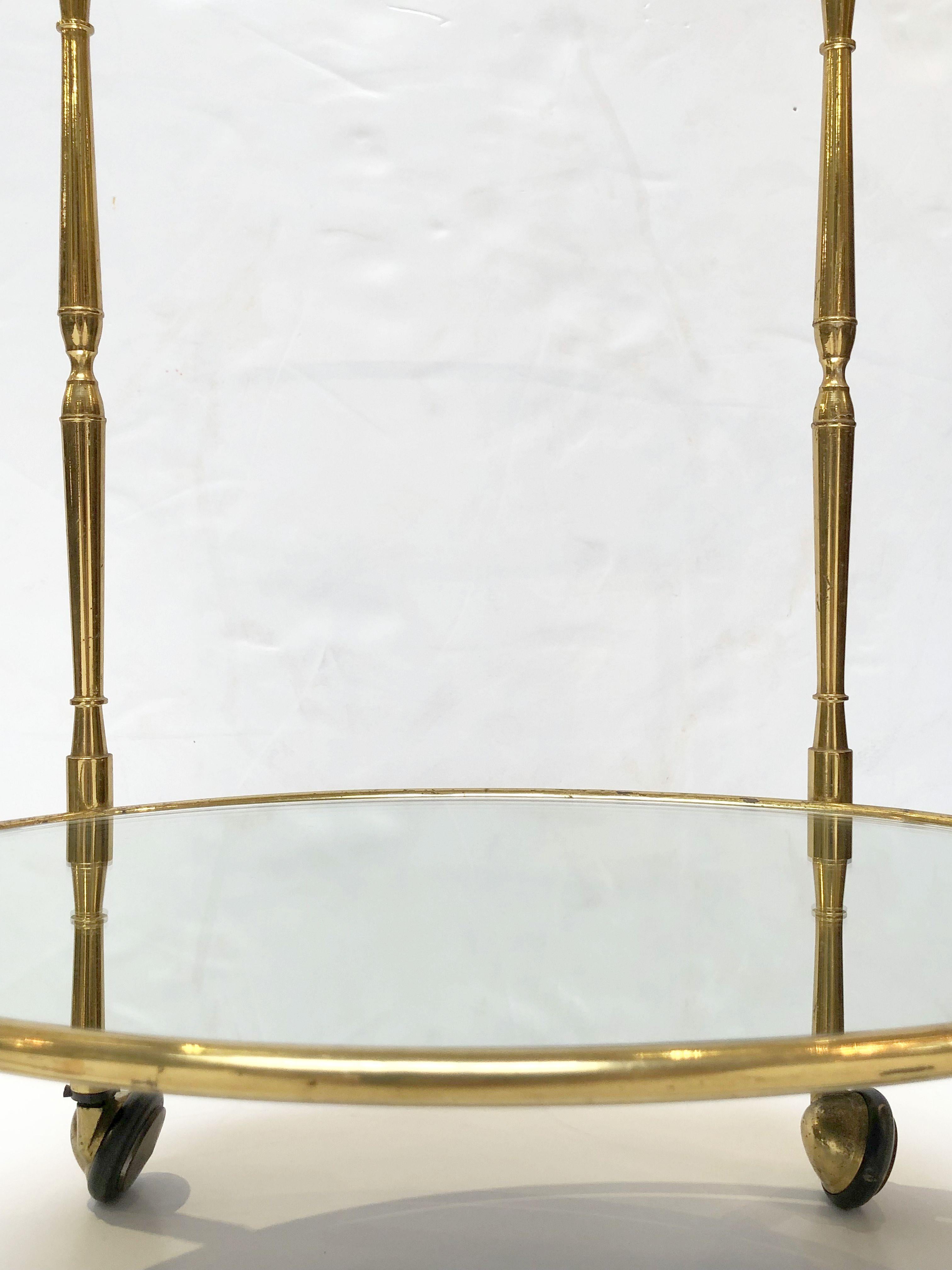 French Oval Drinks Cart of Brass, Glass, and Mirrored Glass 12