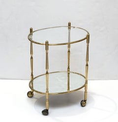French Oval Drinks Cart of Brass, Glass, and Mirrored Glass
