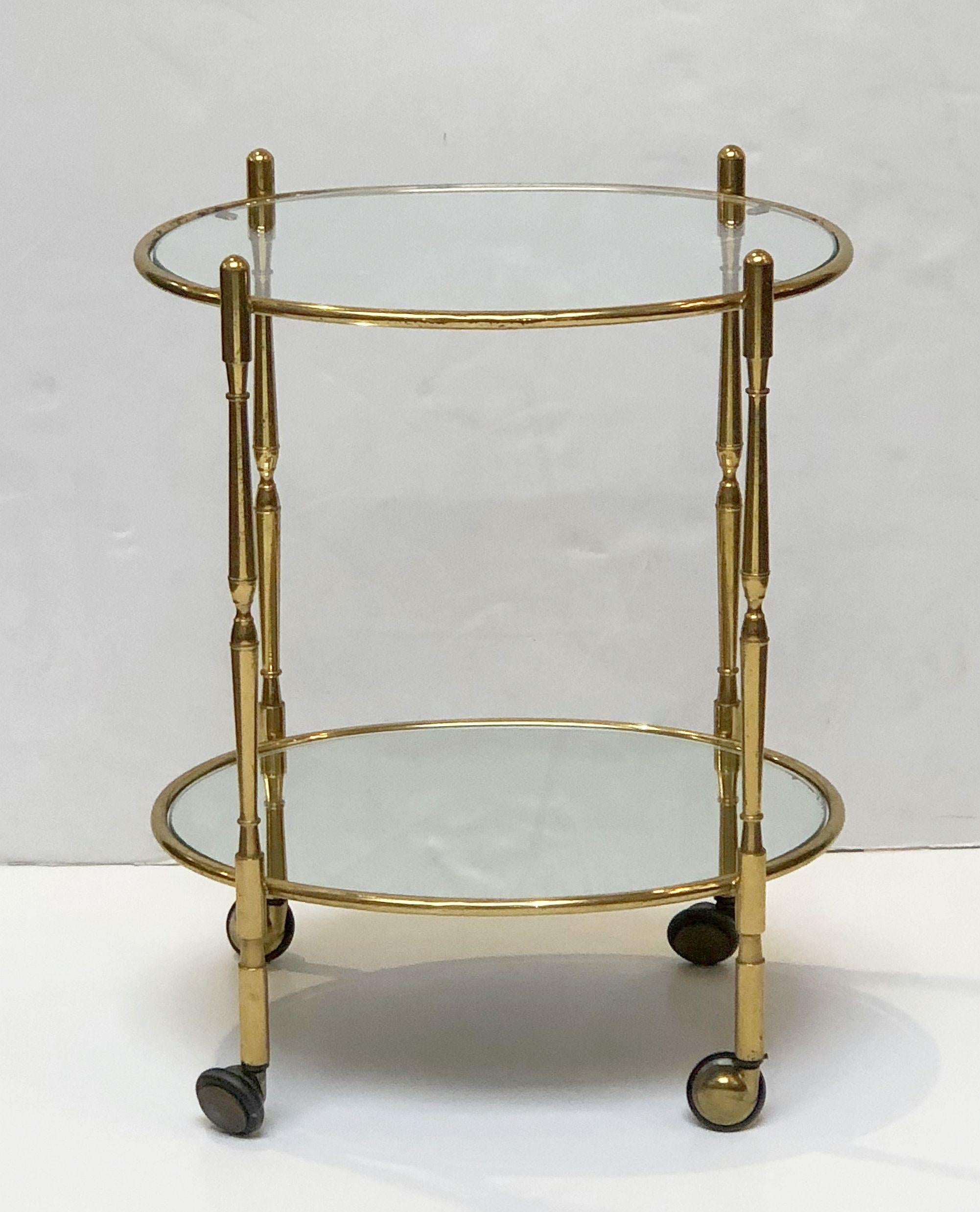 French Oval Drinks Cart of Brass, Glass, and Mirrored Glass 2