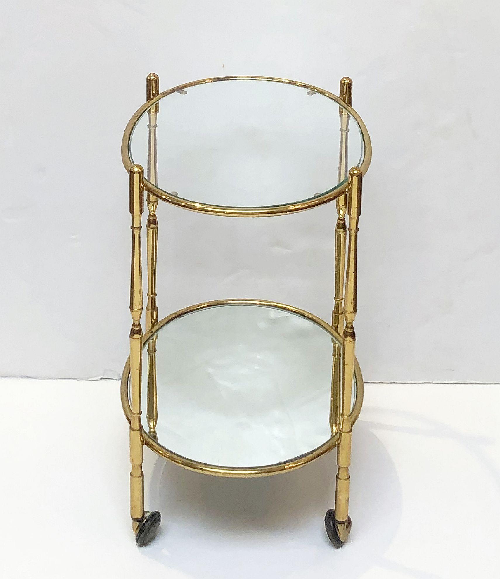 French Oval Drinks Cart of Brass, Glass, and Mirrored Glass 3