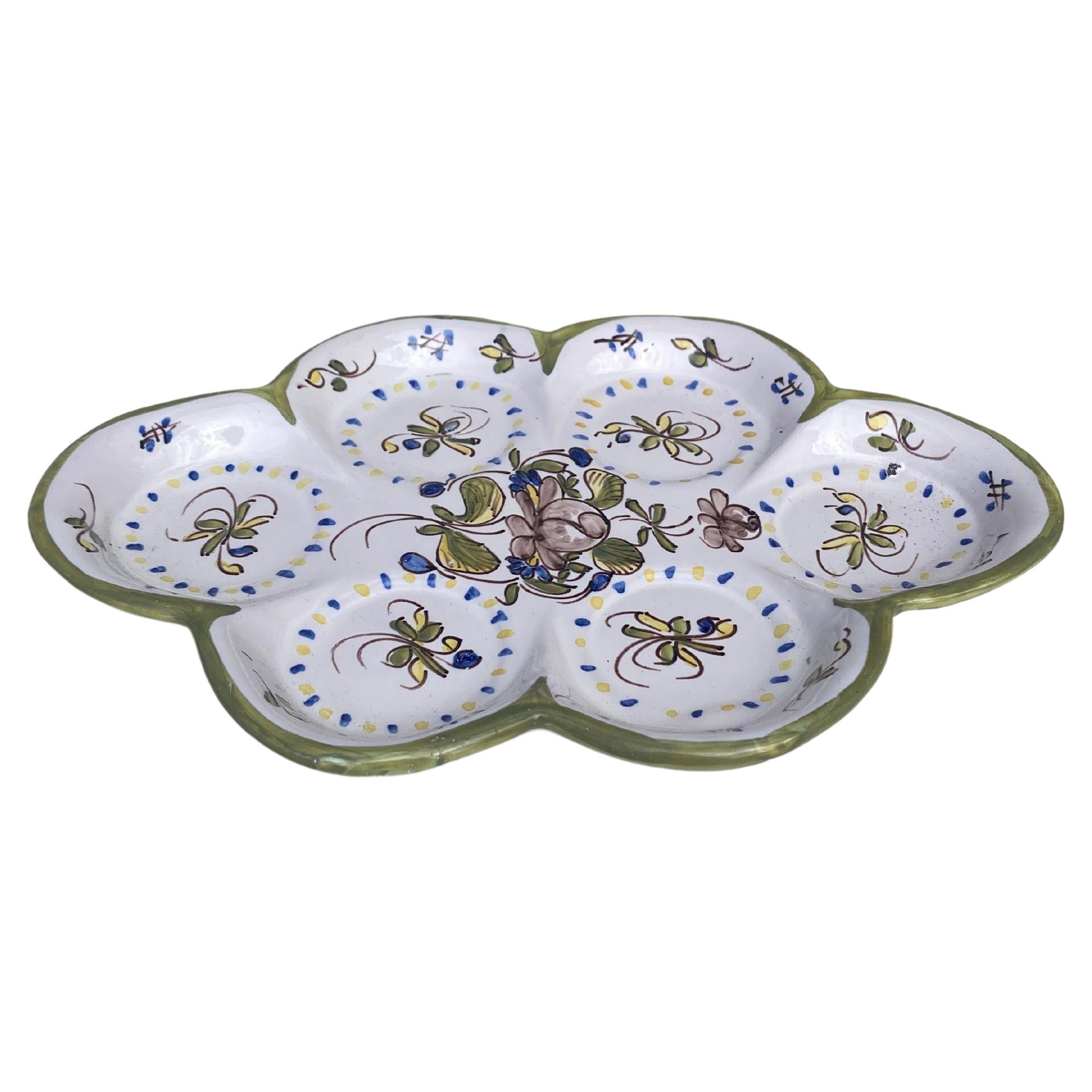 French Oval Faience Platter With Flowers Moustiers Style.
 