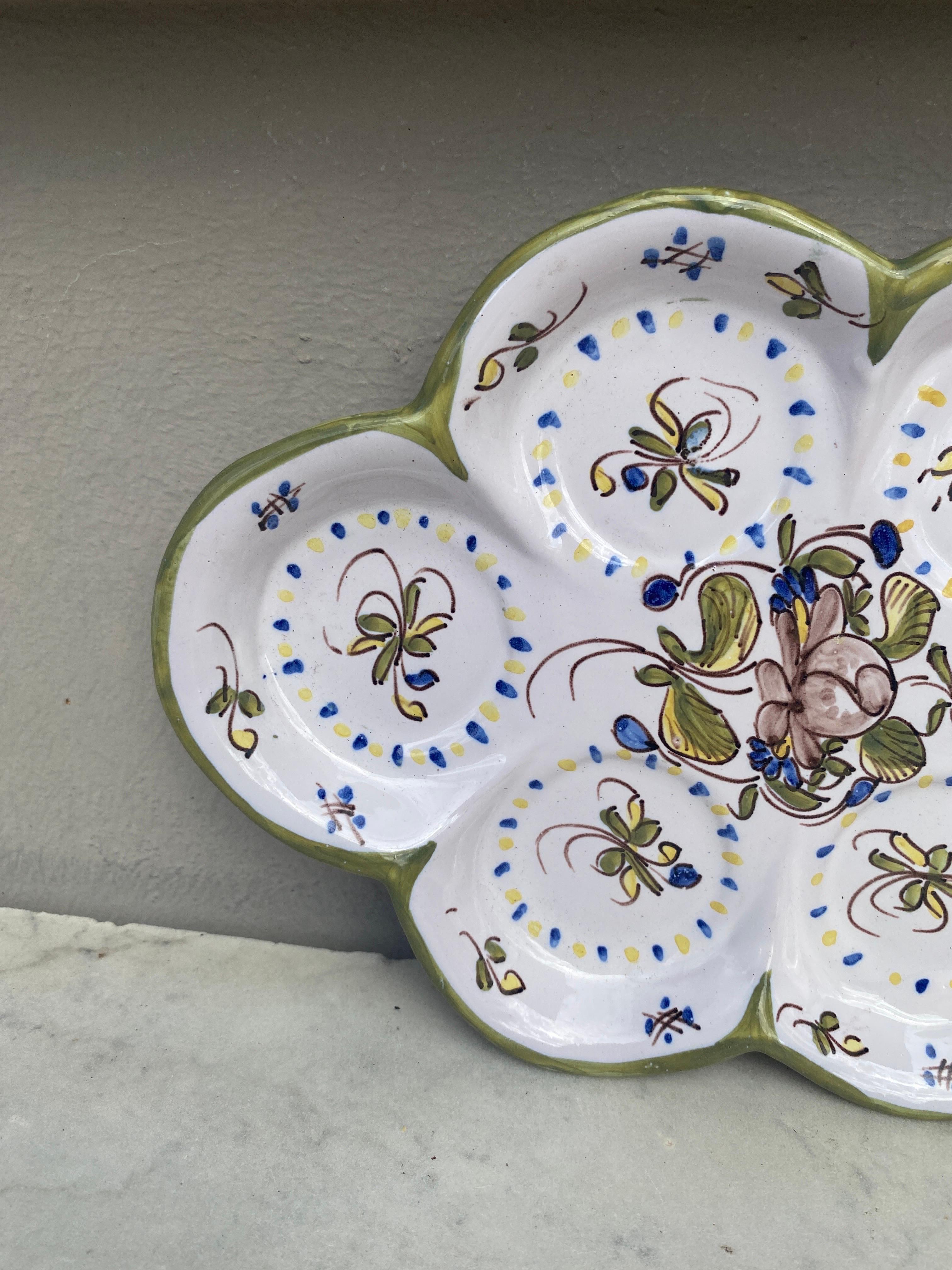 French Provincial French Oval Faience Platter With Flowers Moustiers Style For Sale