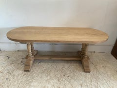 French Oval Farm Table Provencal Style Bleached in Walnut from 19th Century