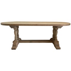 French Oval Farm Table Provencal Style Bleached in Walnut from 19th Century