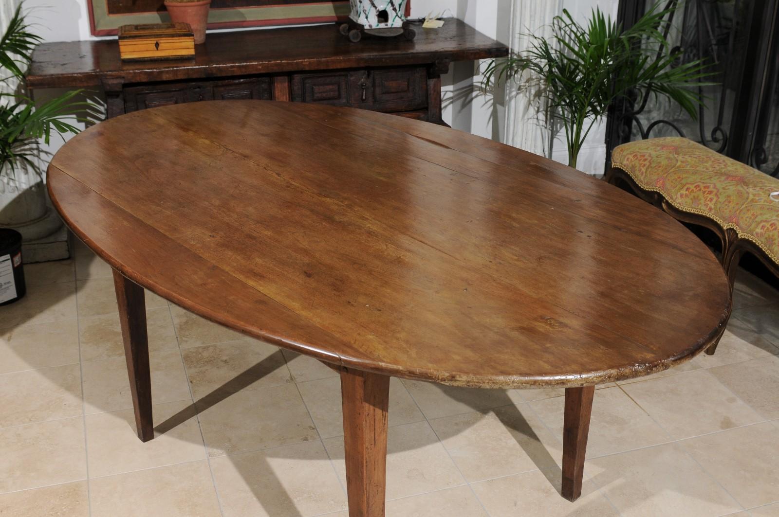 Walnut  French Oval Farm Table with Tapered Legs