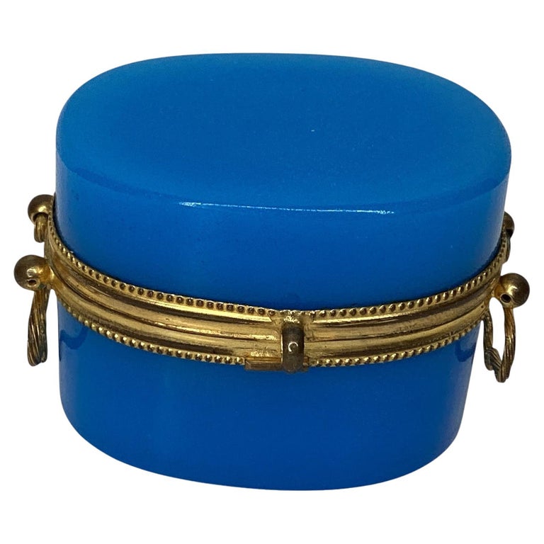 An Oval Mid 20th Century Blue Opaline Glass Box An Oval Mid 20th Century Blue Opaline Glass Box