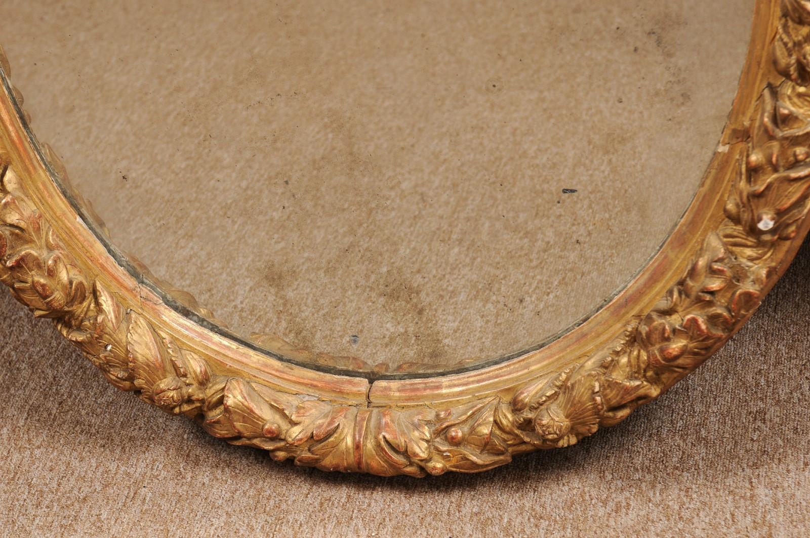 French Oval Giltwood Mirror, Early 18th Century 8