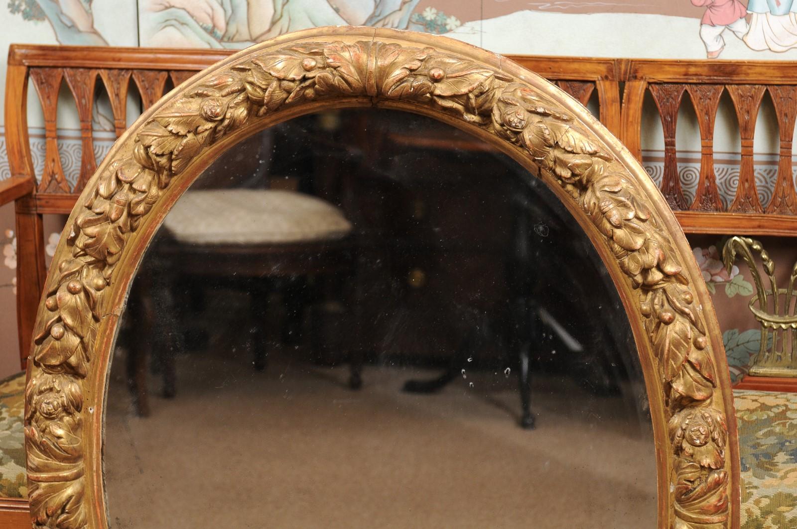 French Oval Giltwood Mirror, Early 18th Century 1