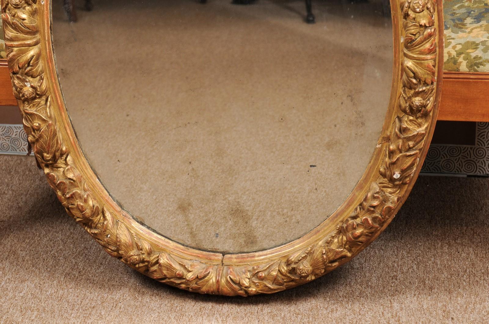 French Oval Giltwood Mirror, Early 18th Century 2