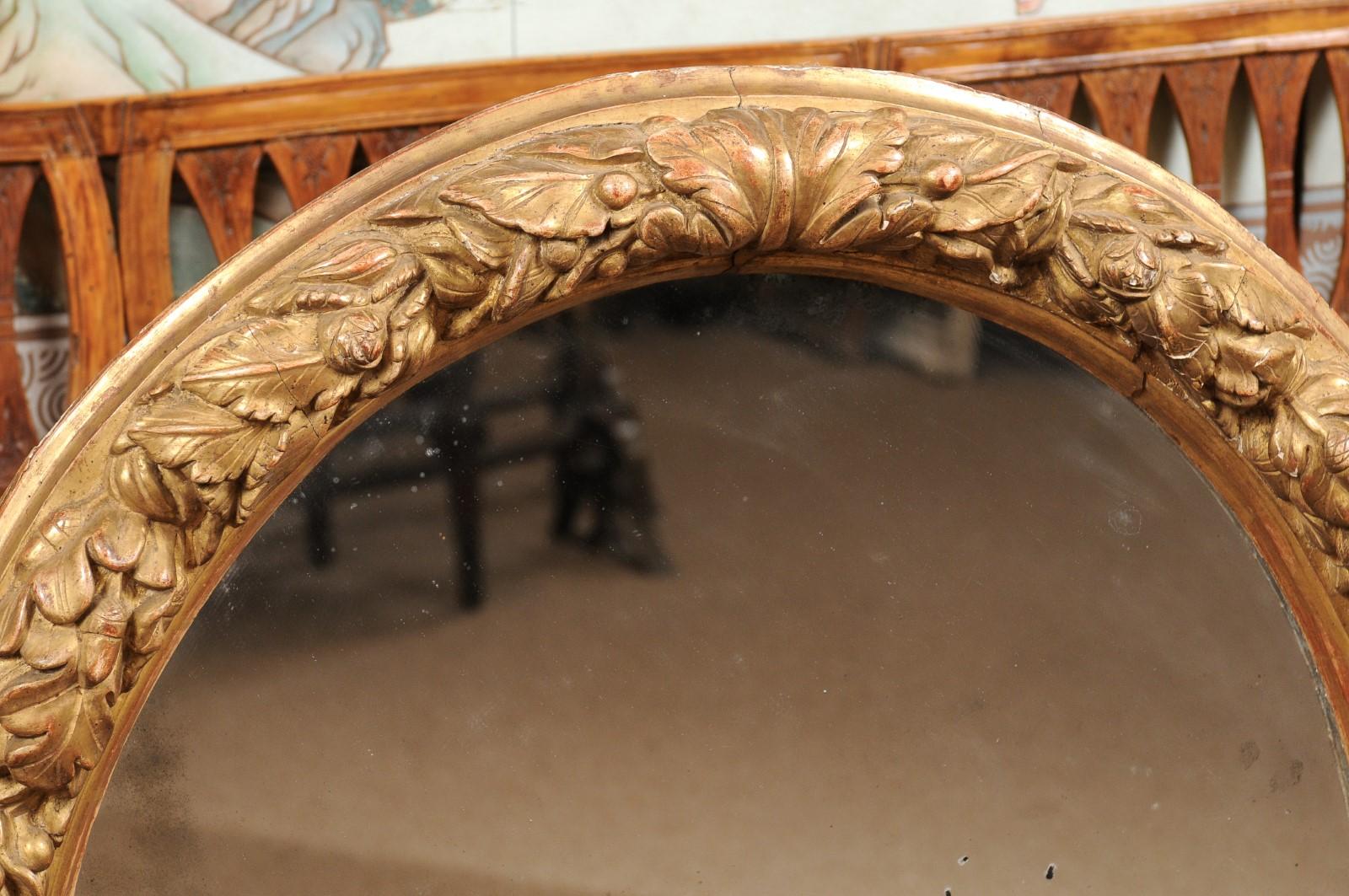 French Oval Giltwood Mirror, Early 18th Century 6
