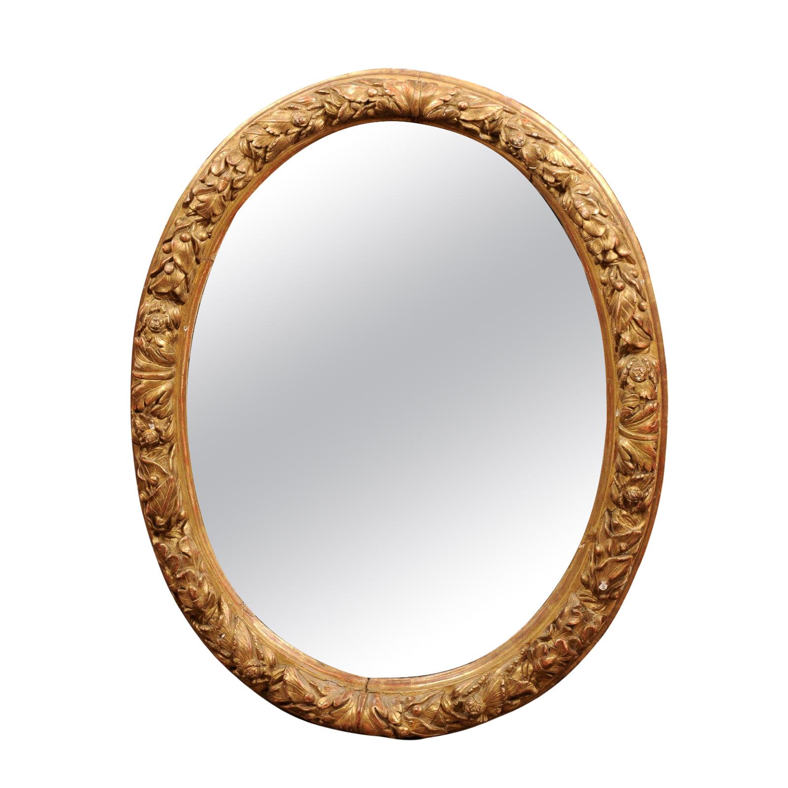 French Oval Giltwood Mirror, Early 18th Century