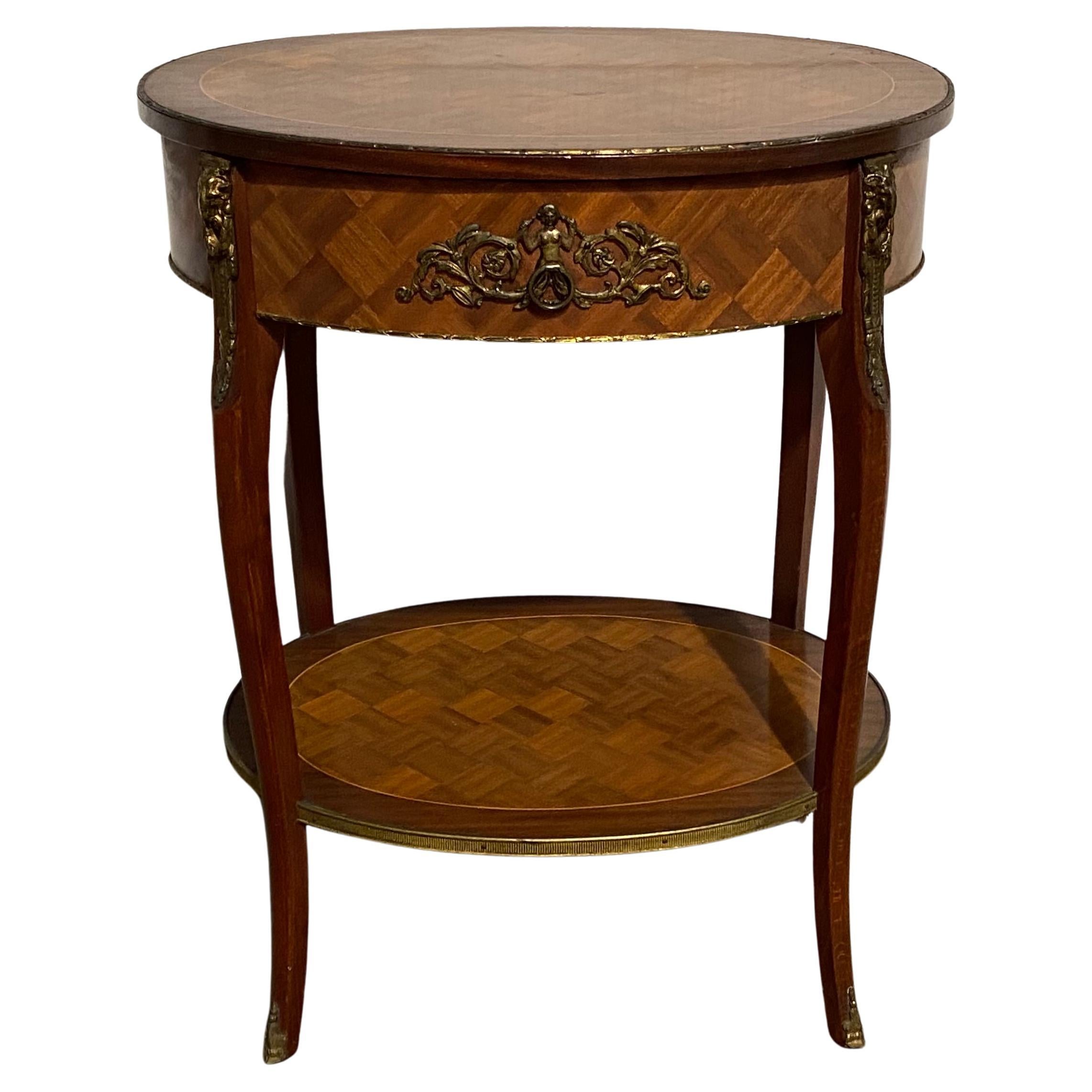 French Oval Lamp Table with Drawer For Sale
