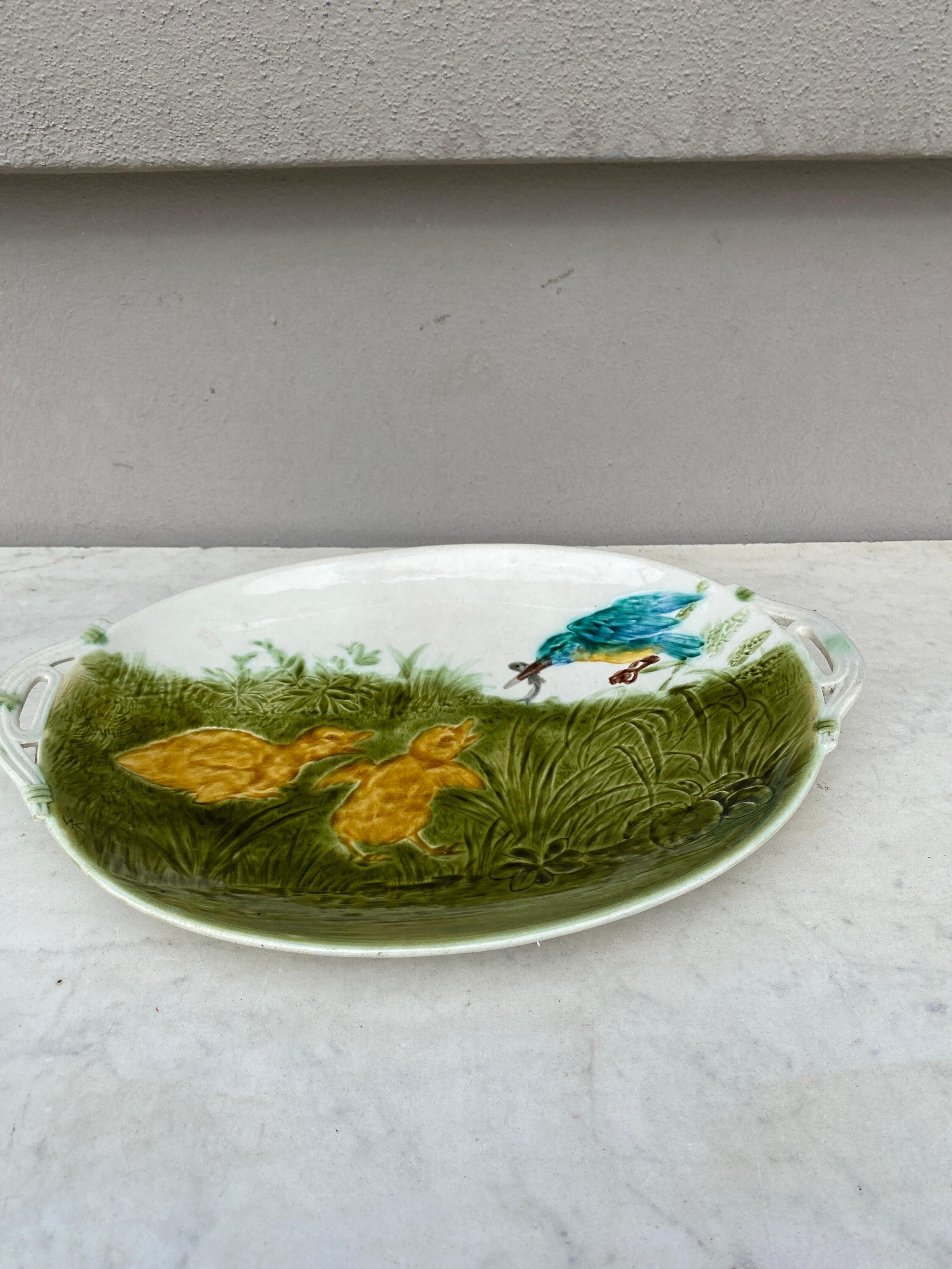 Rustic French Oval Majolica Ducklings Platter Sarreguemines, circa 1890 For Sale