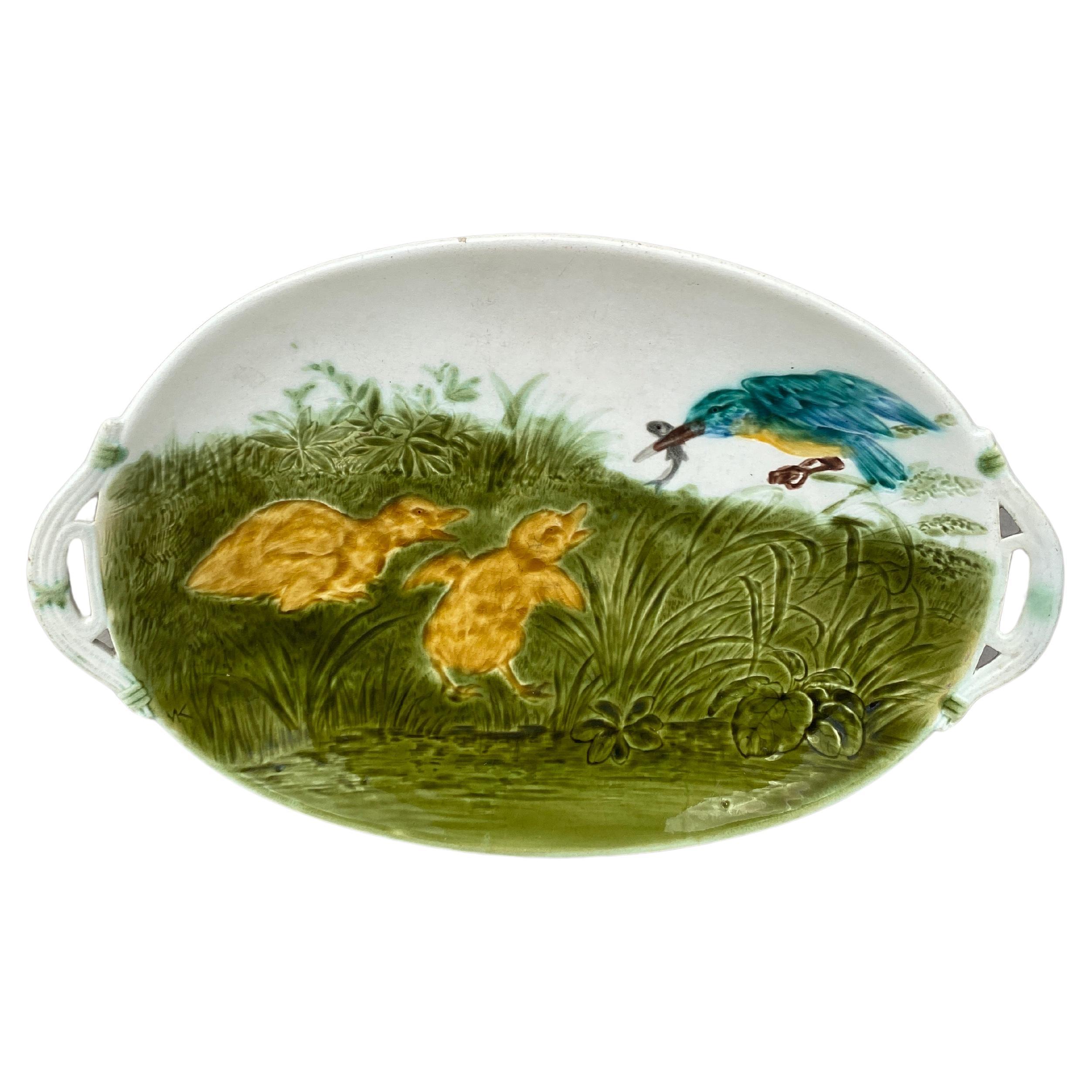 French Oval Majolica Ducklings Platter Sarreguemines, circa 1890 For Sale
