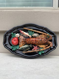 French Oval Majolica Palissy Fish & Lobster Platter Vallauris, circa 1950