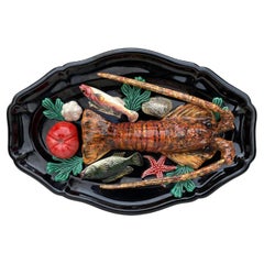French Oval Majolica Palissy Fish & Lobster Platter Vallauris, circa 1950