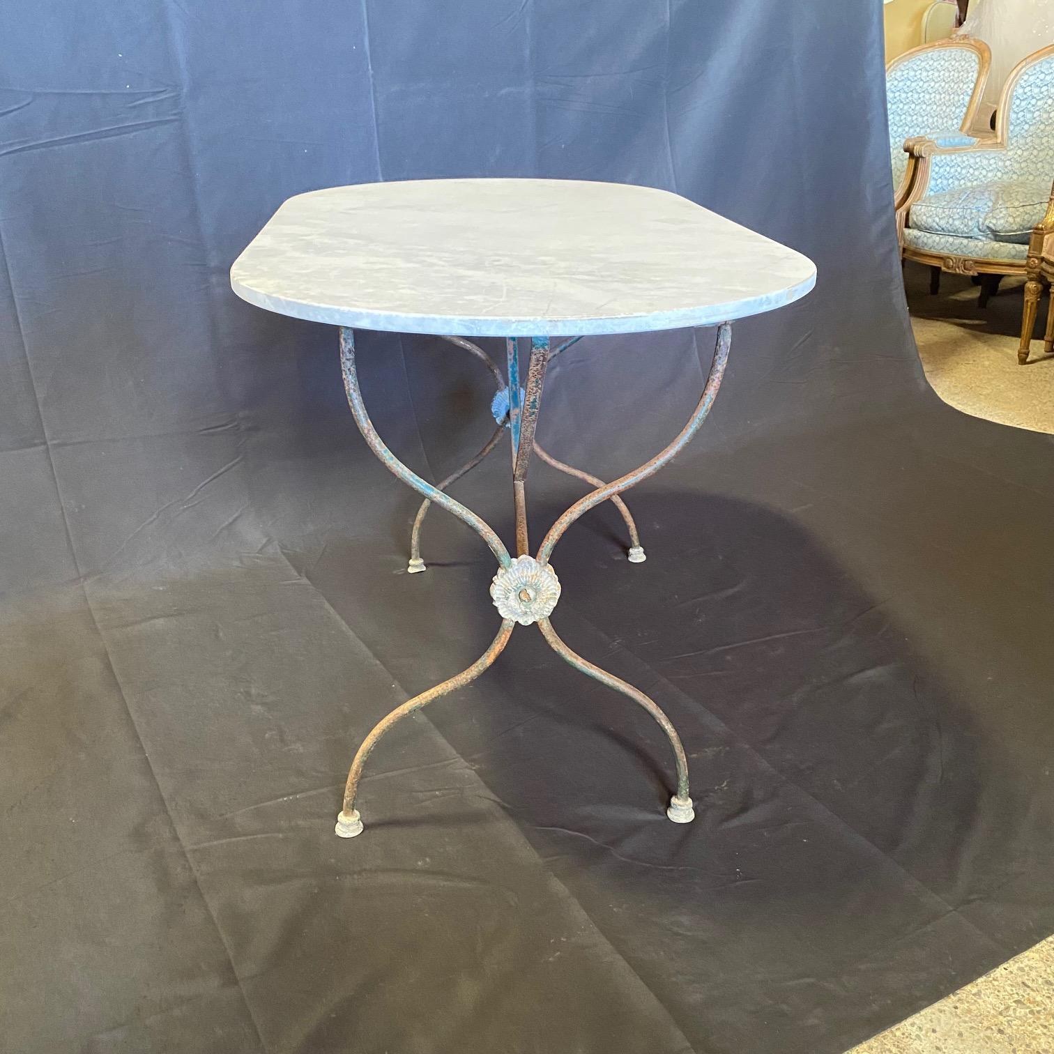French Oval Marble Top Cafe or Bistro Table with Classic Superb Iron Base 6