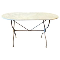 French Oval Marble Top Cafe or Bistro Table with Classic Superb Iron Base