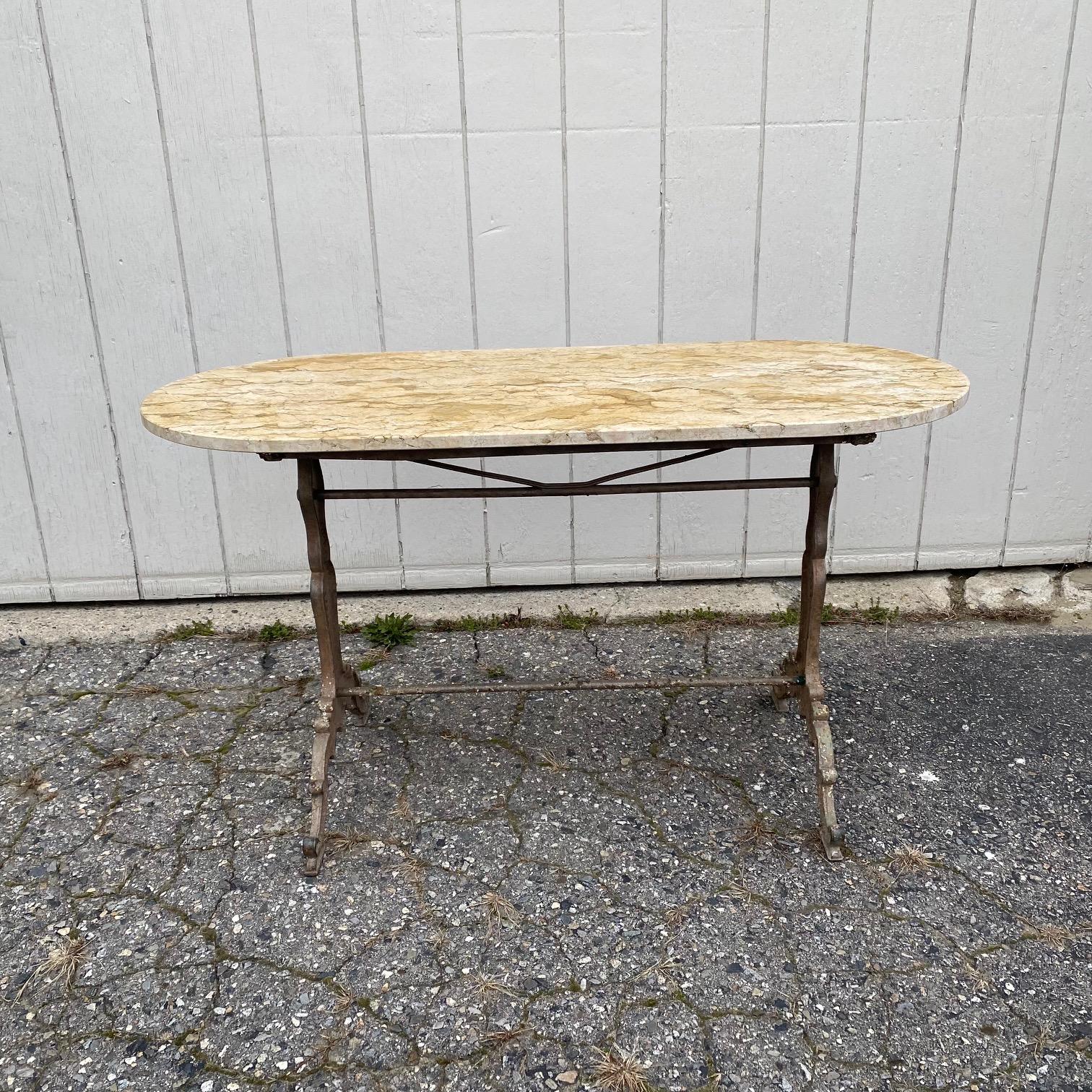 French Oval Marble Top Cafe Table with Exceptional Metal Base  For Sale 5
