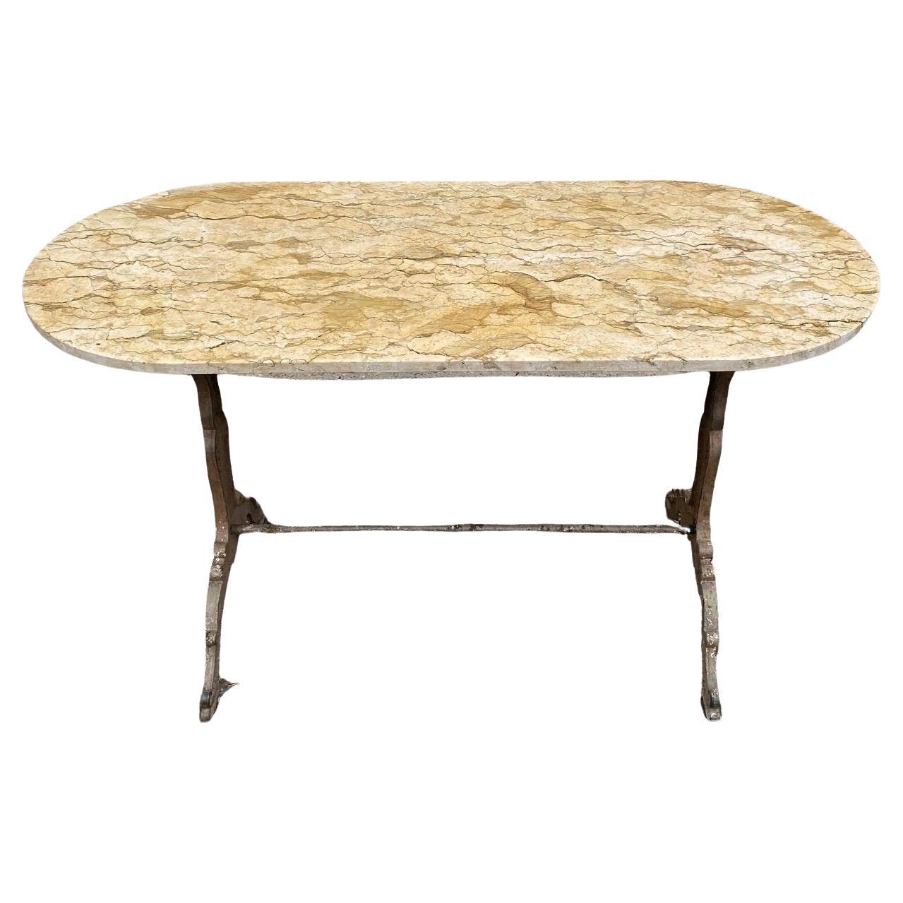 French Oval Marble Top Cafe Table with Exceptional Metal Base 