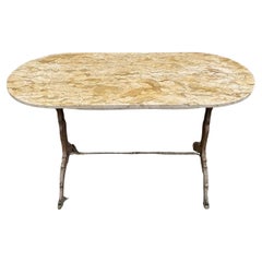 Antique French Oval Marble Top Cafe Table with Exceptional Metal Base 