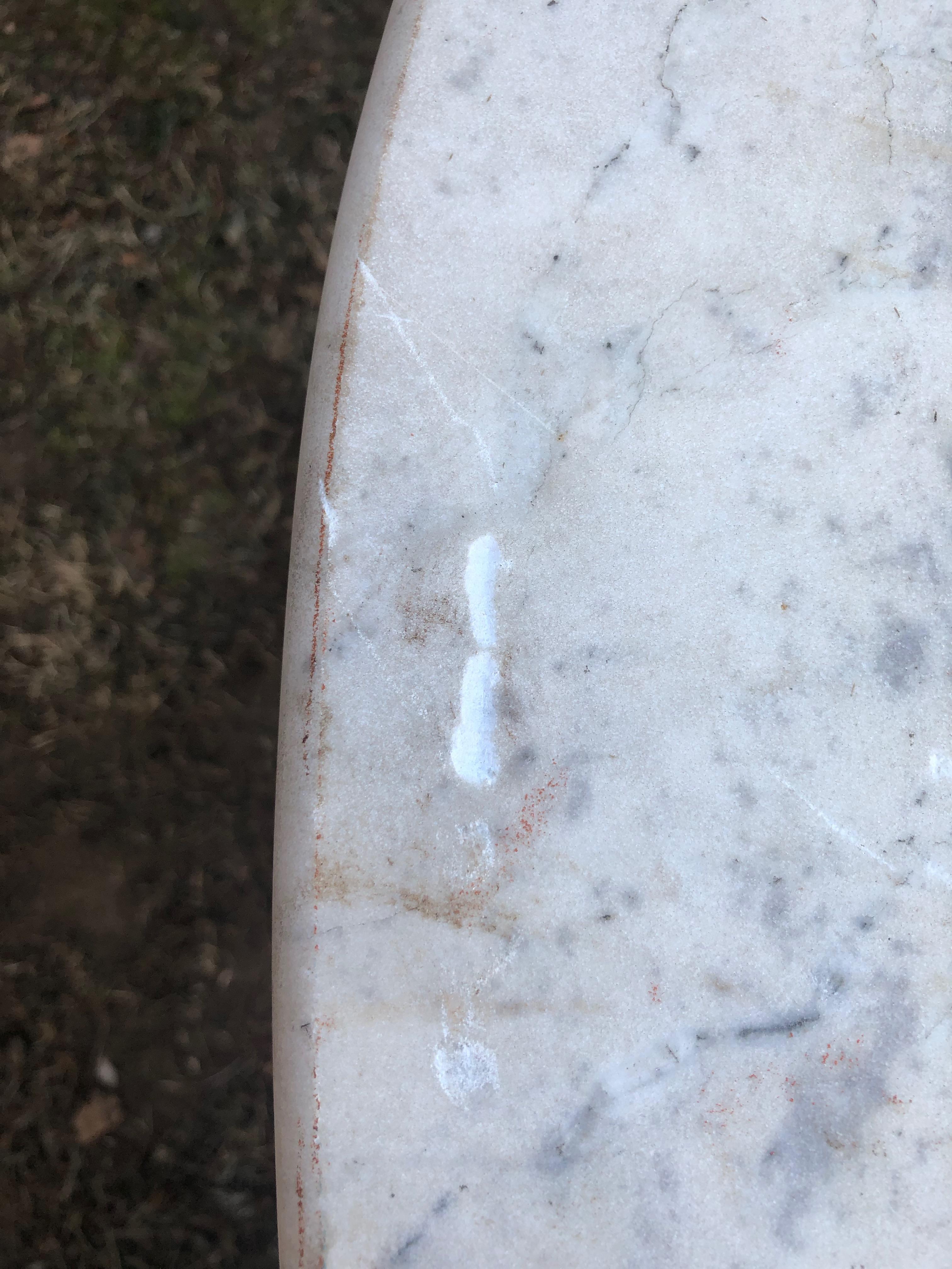 French Oval Marble-Topped Dining Table with Cast Iron Base 6