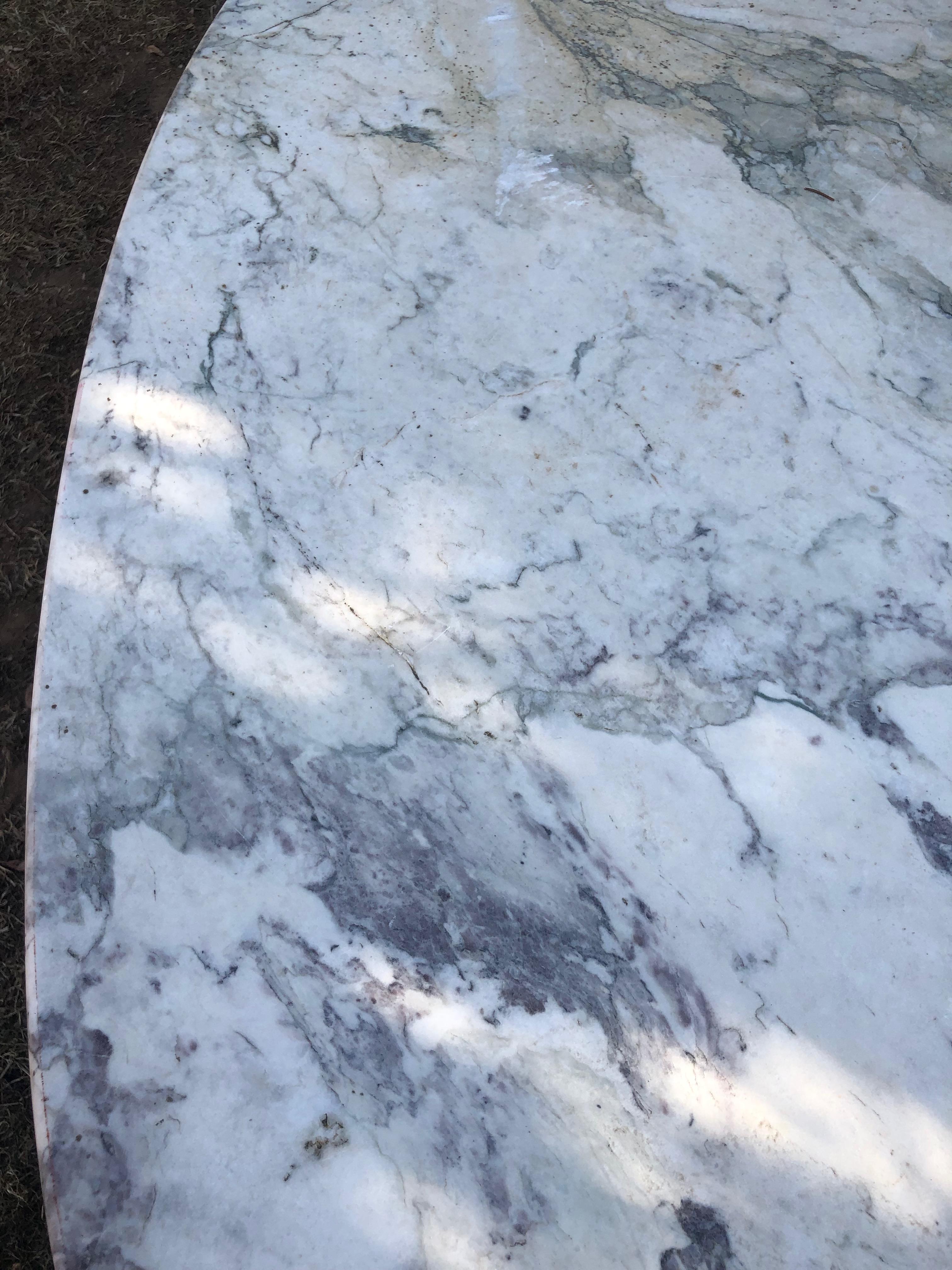 French Oval Marble-Topped Dining Table with Cast Iron Base 11