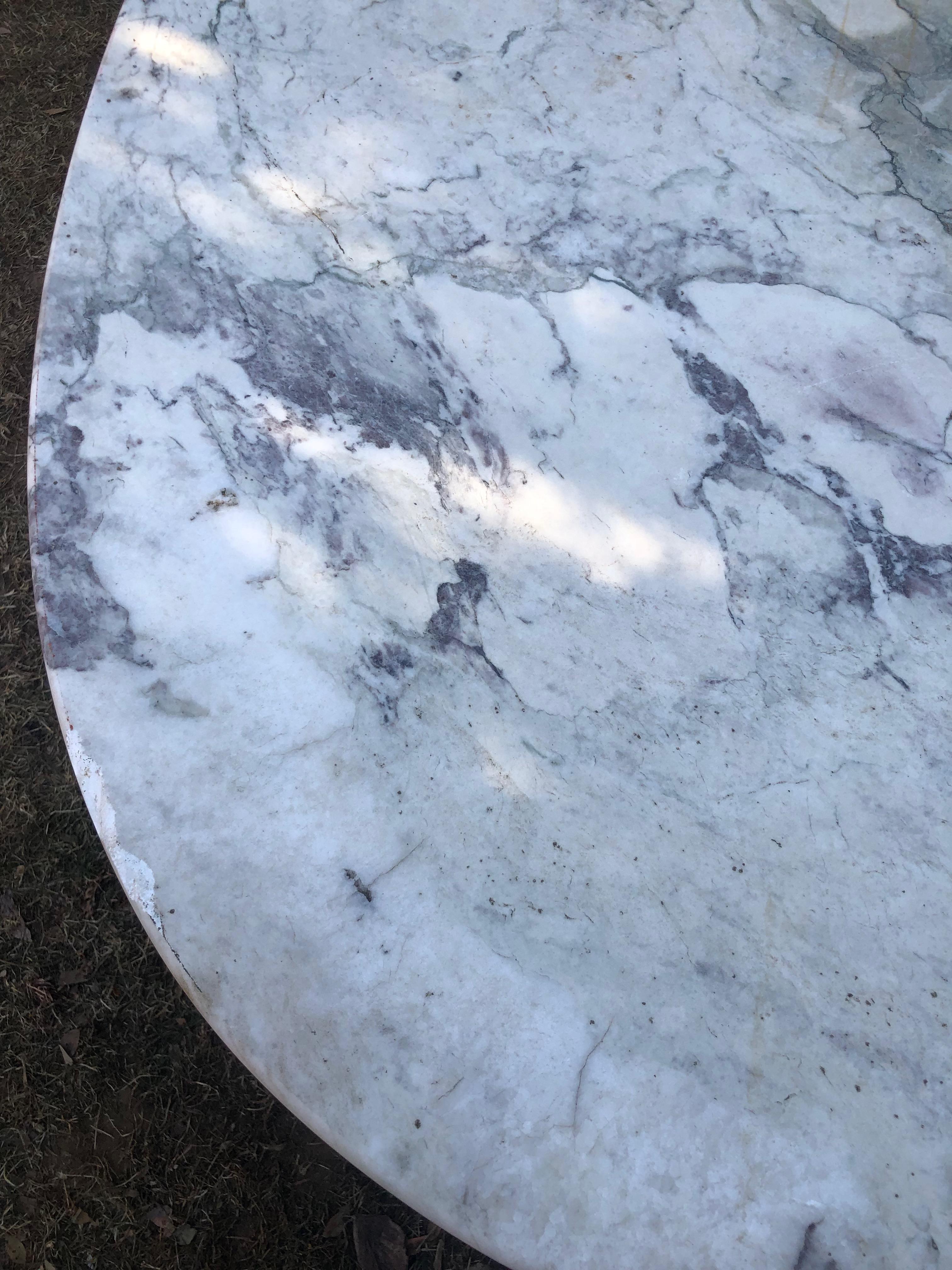 French Oval Marble-Topped Dining Table with Cast Iron Base 15