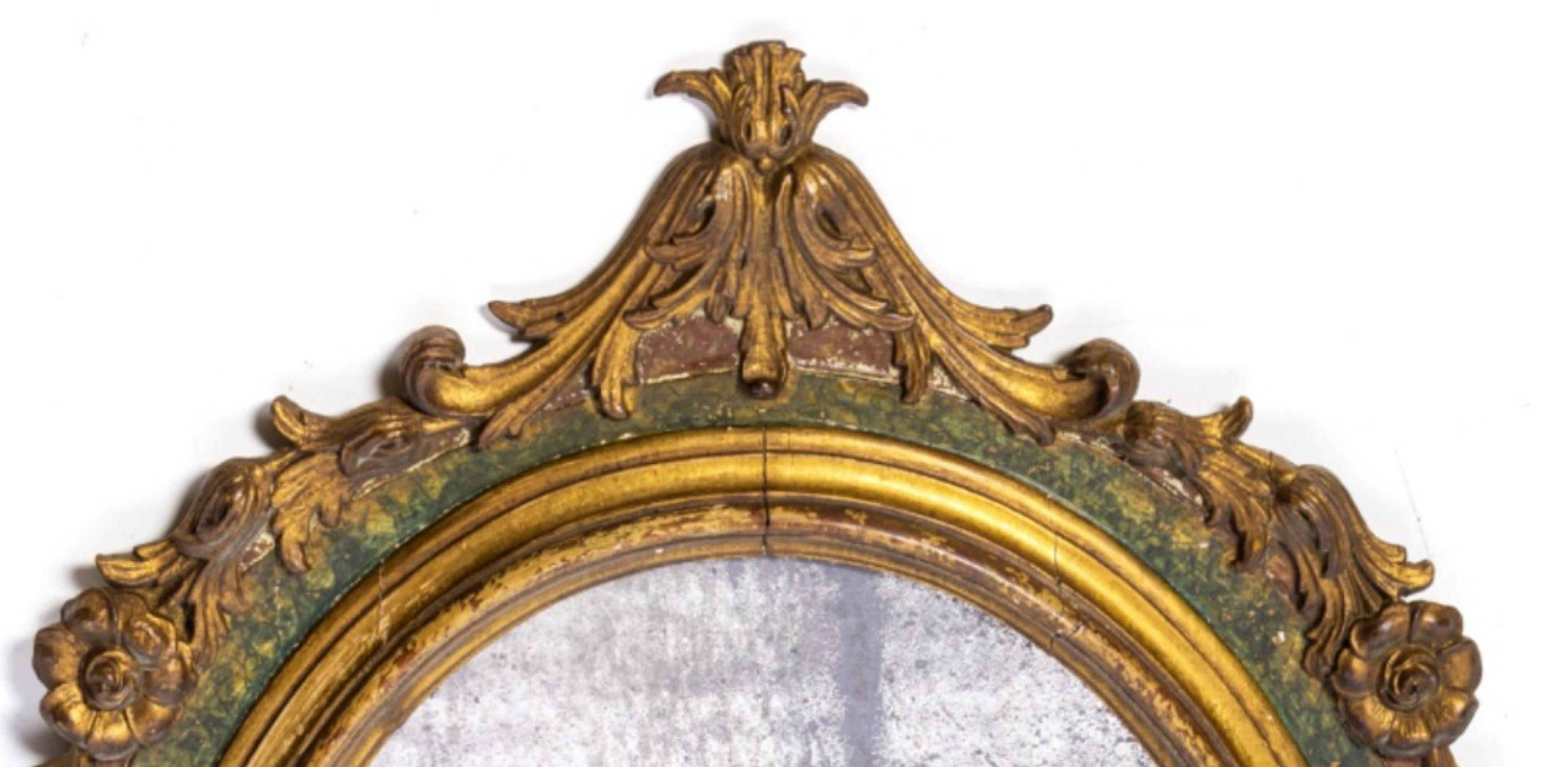 Baroque Miroir ovale français 19ème siècle en vente