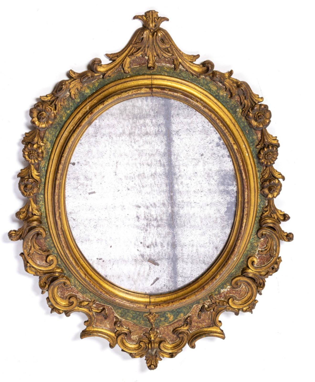 Hand-Crafted French Oval Mirror, 19th Century For Sale