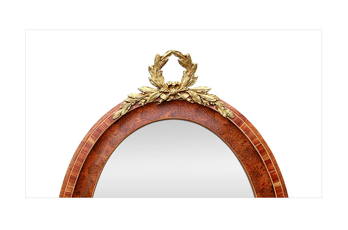 Gilt French Oval Mirror, Gilded Bronze Pediment, circa 1920 For Sale