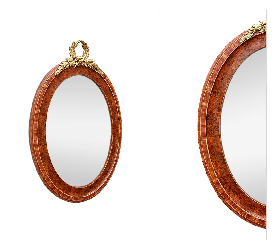 French Oval Mirror, Gilded Bronze Pediment, circa 1920 In Good Condition For Sale In Paris, FR
