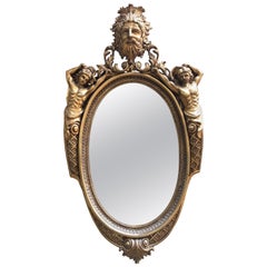 French Oval Mirror Gilt, Carved Wood, 20th Century