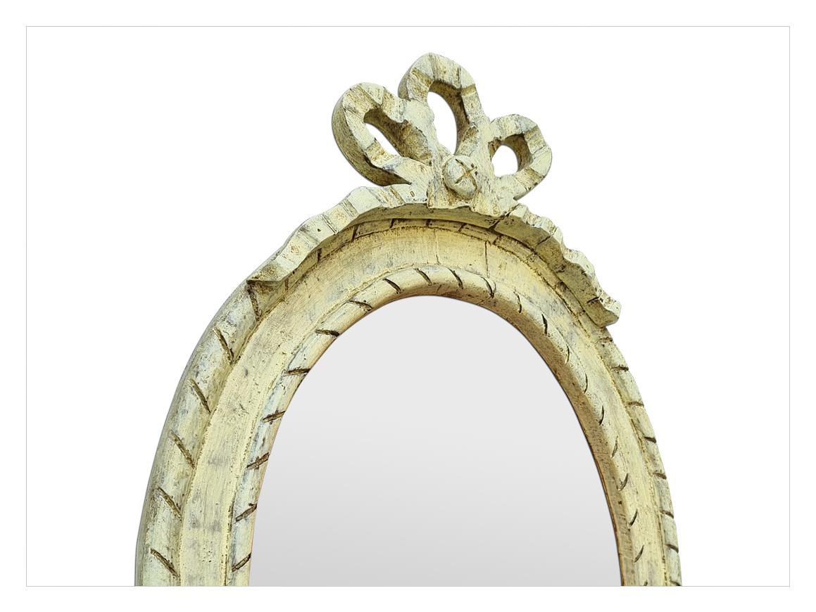 Mid-20th Century French Oval Mirror In Light Yellow Carved Wood From Provence, circa 1950 For Sale