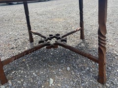French Oval Oak Coffee Table with Wrought Iron Base
