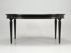 French Oval or Round Dining Table, One-Leaf Ebonized Mahogany in Louis XVI Style