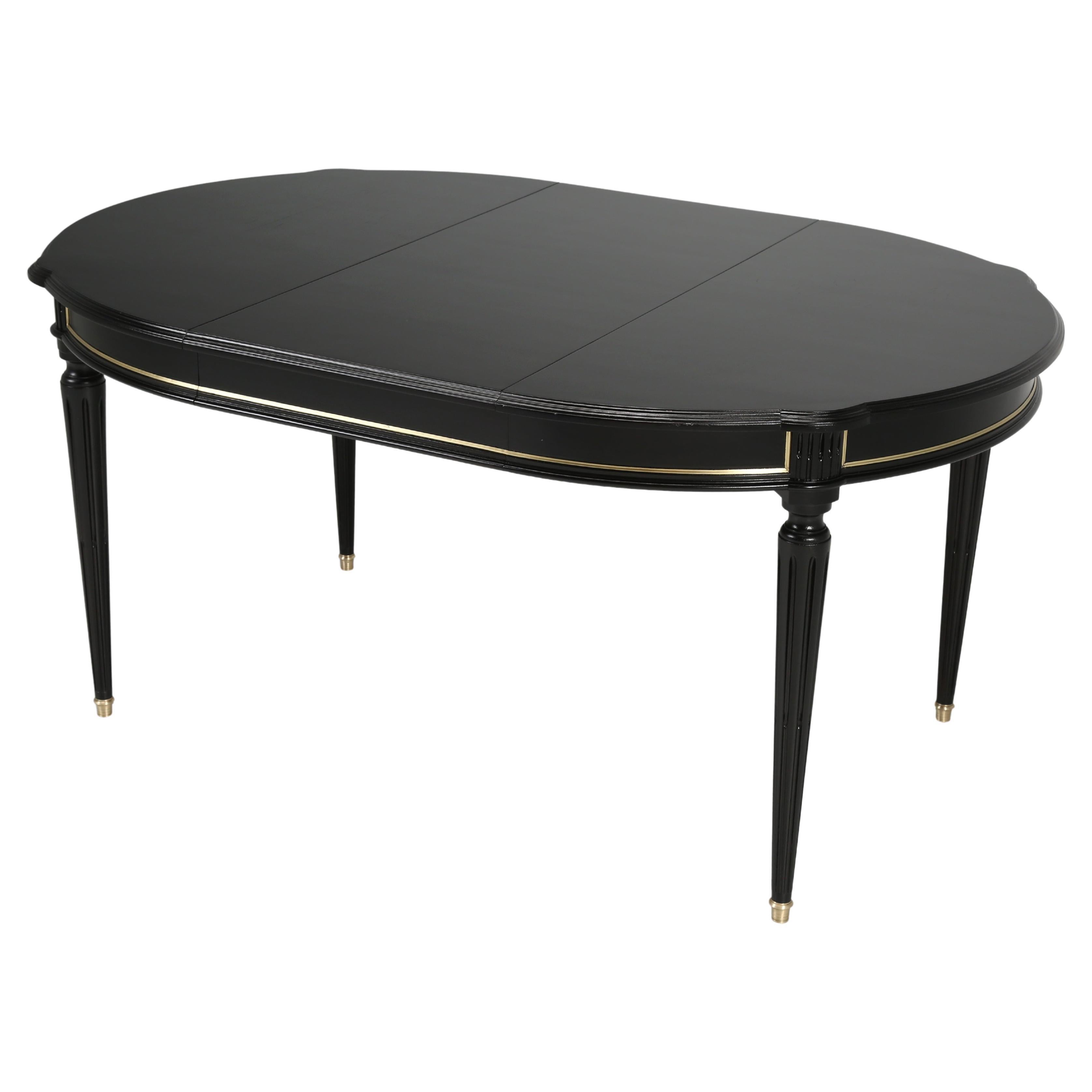 French Oval or Round Dining Table, One-Leaf Ebonized Mahogany in Louis XVI Style