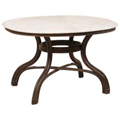 French Oval-Shaped Marble-Top Table with Wood Base, circa 1920s-1940s