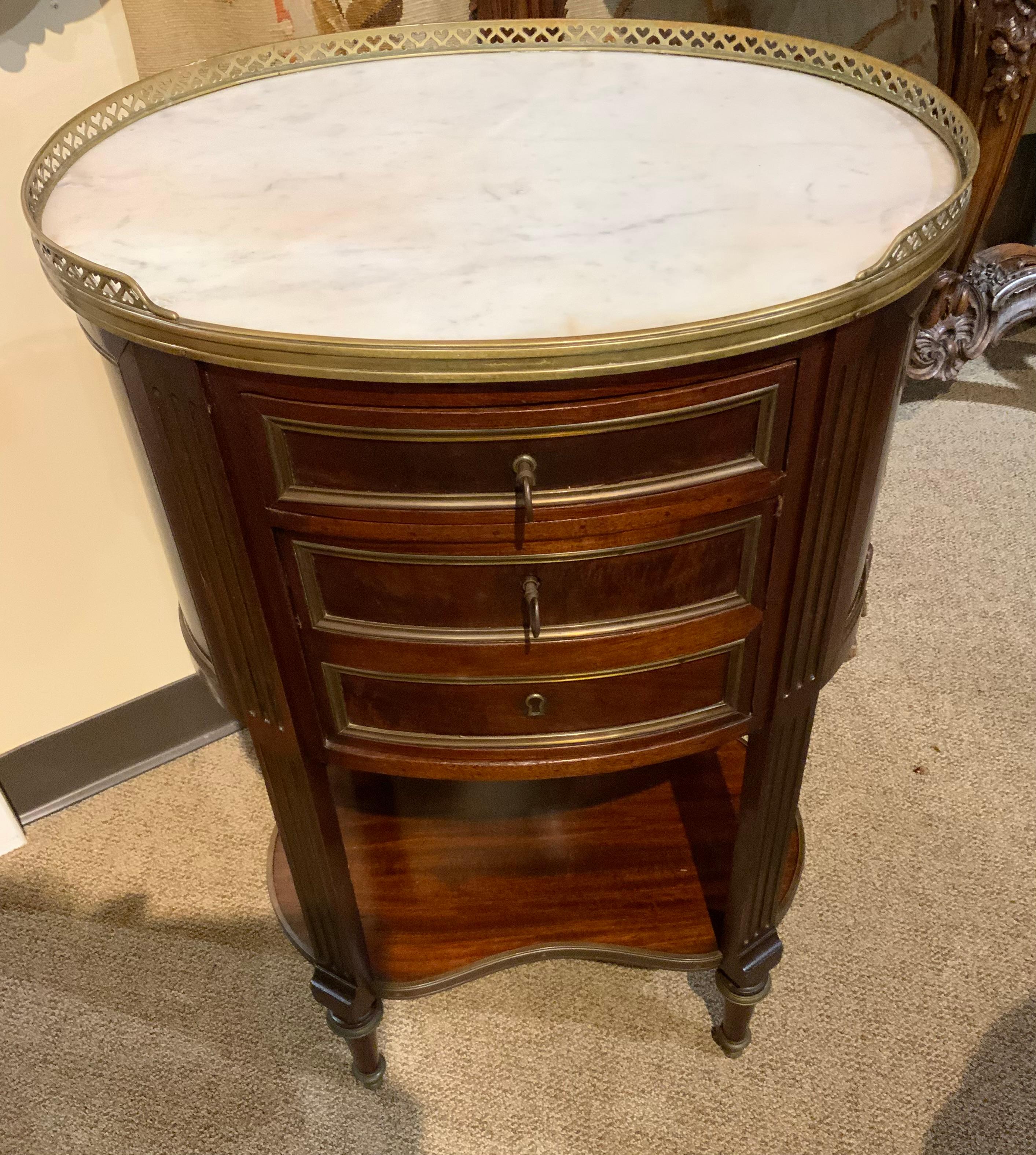 French oval shaped table/ cabinet  mahogany with white marble top, 19 th c. 4