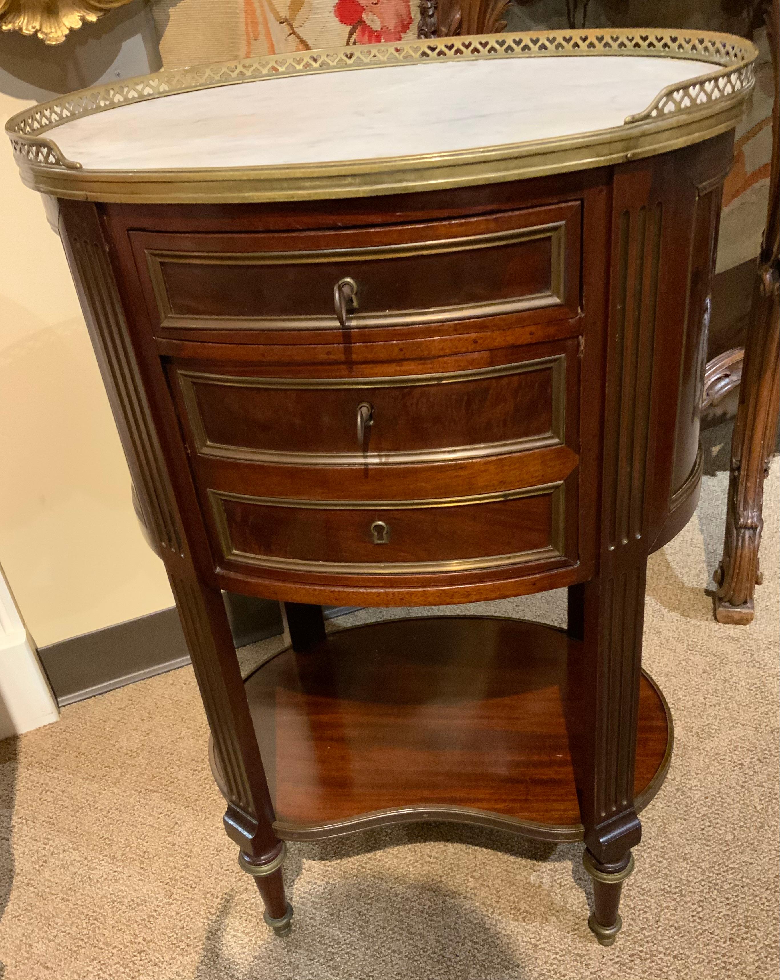 French oval shaped table/ cabinet  mahogany with white marble top, 19 th c. 5