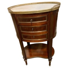French oval shaped table/ cabinet  mahogany with white marble top, 19 th c.