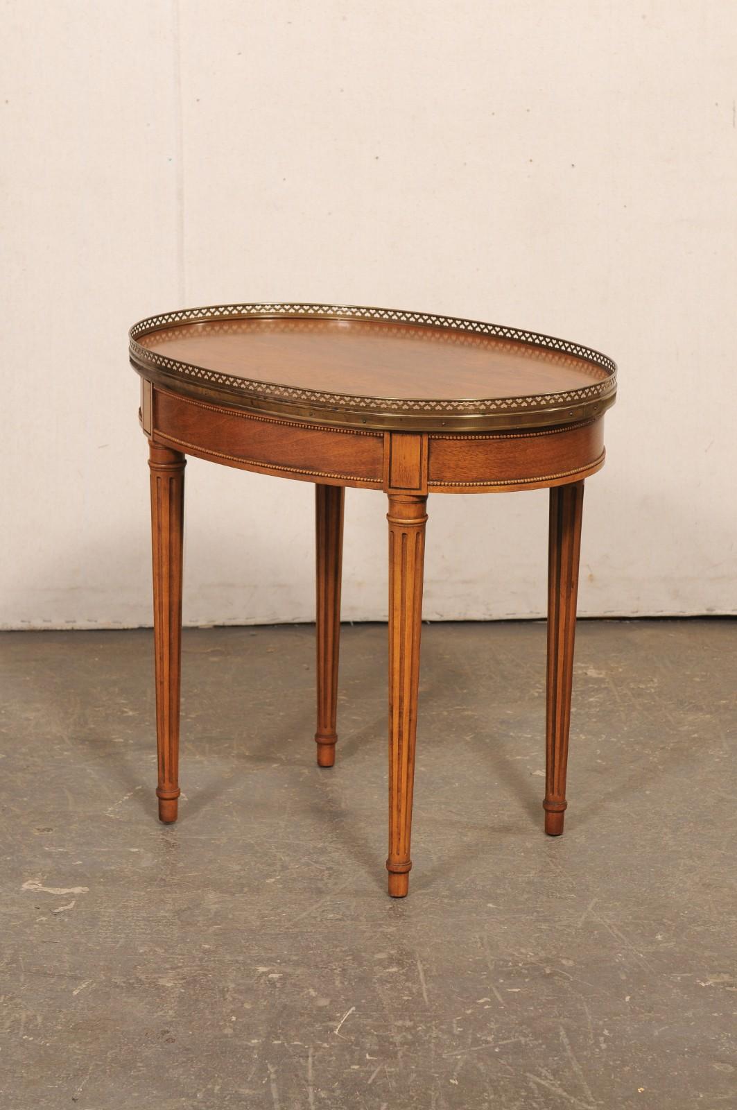 French Oval Side Table with Brass Gallery Top For Sale 6