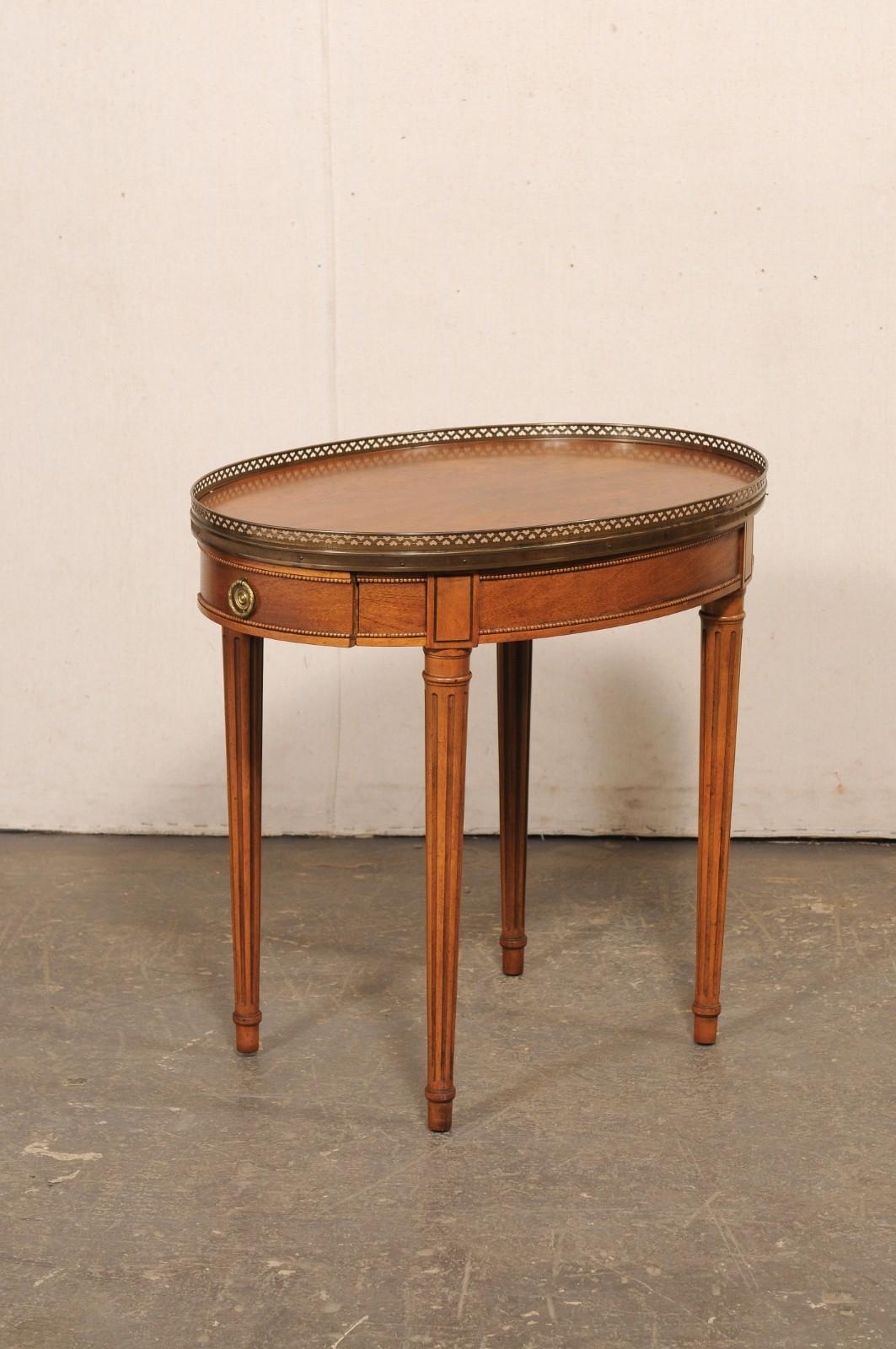 French Oval Side Table with Brass Gallery Top For Sale 8