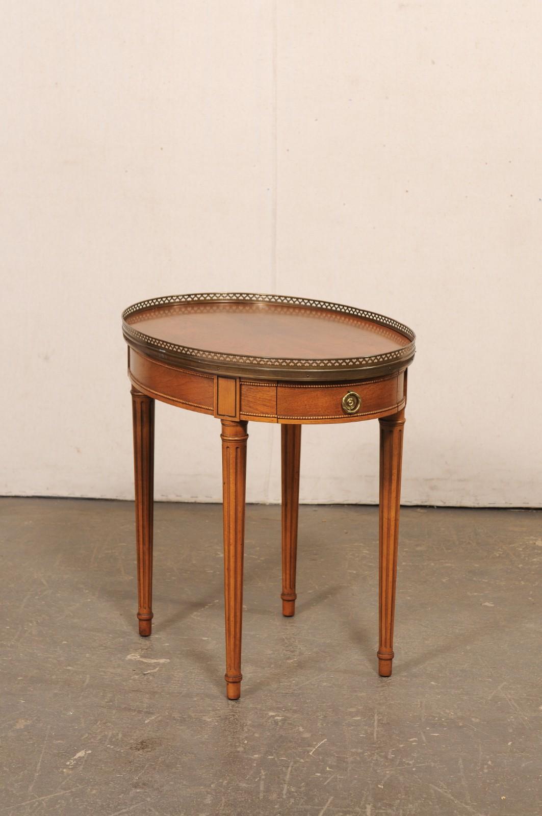 French Oval Side Table with Brass Gallery Top In Good Condition For Sale In Atlanta, GA