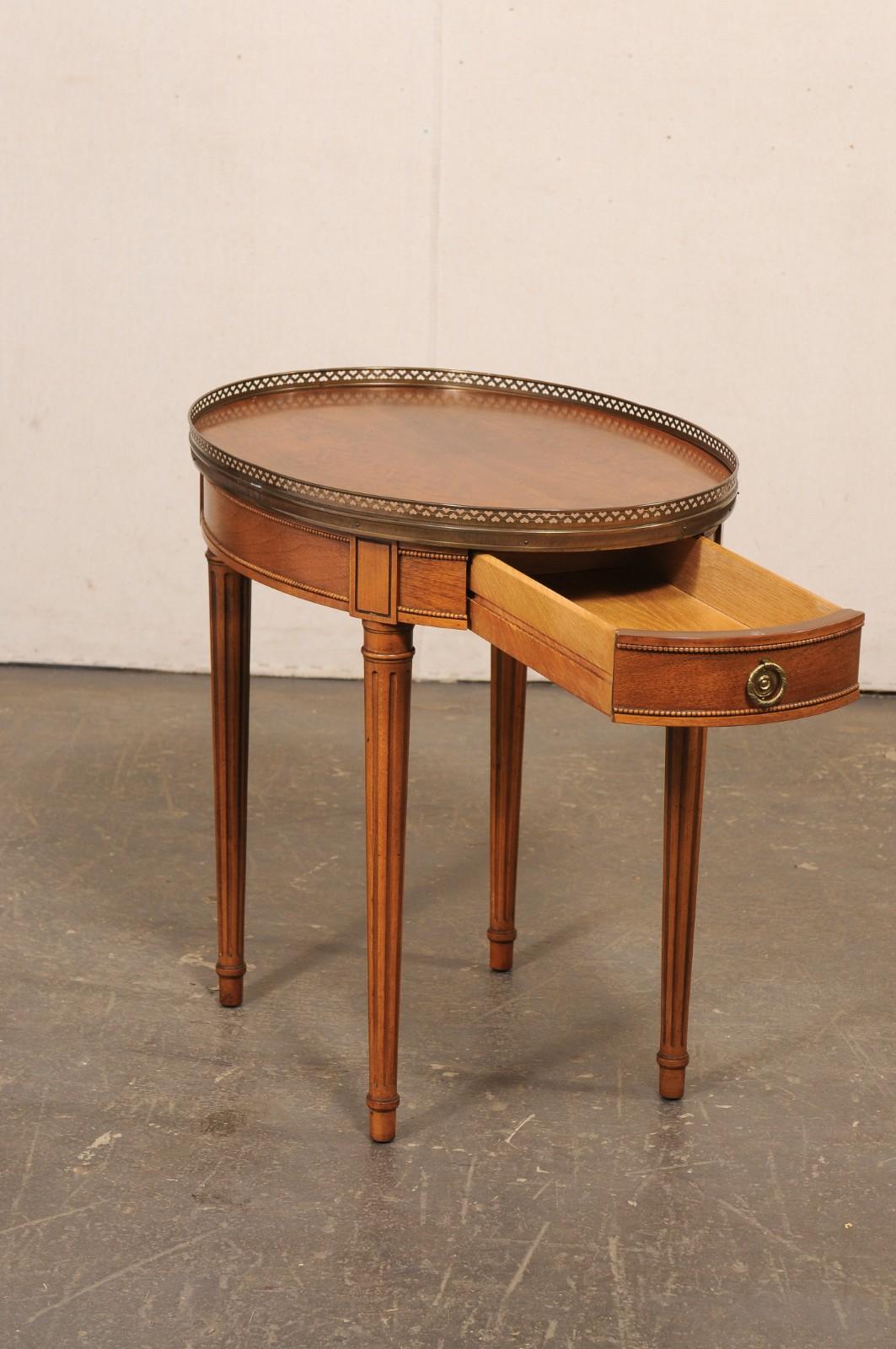 20th Century French Oval Side Table with Brass Gallery Top For Sale