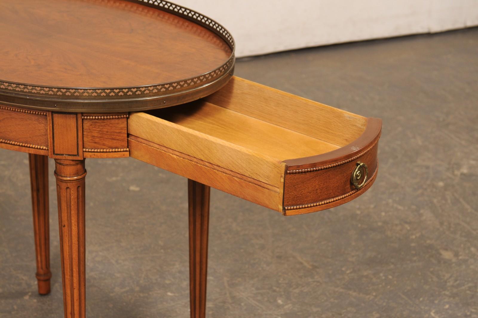 French Oval Side Table with Brass Gallery Top For Sale 1