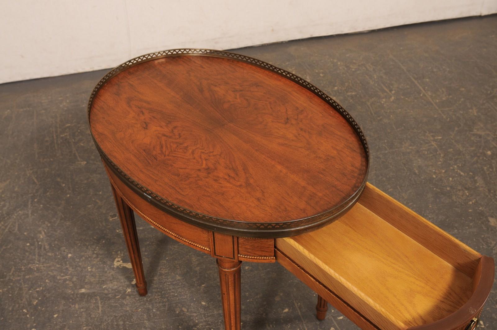 French Oval Side Table with Brass Gallery Top For Sale 2