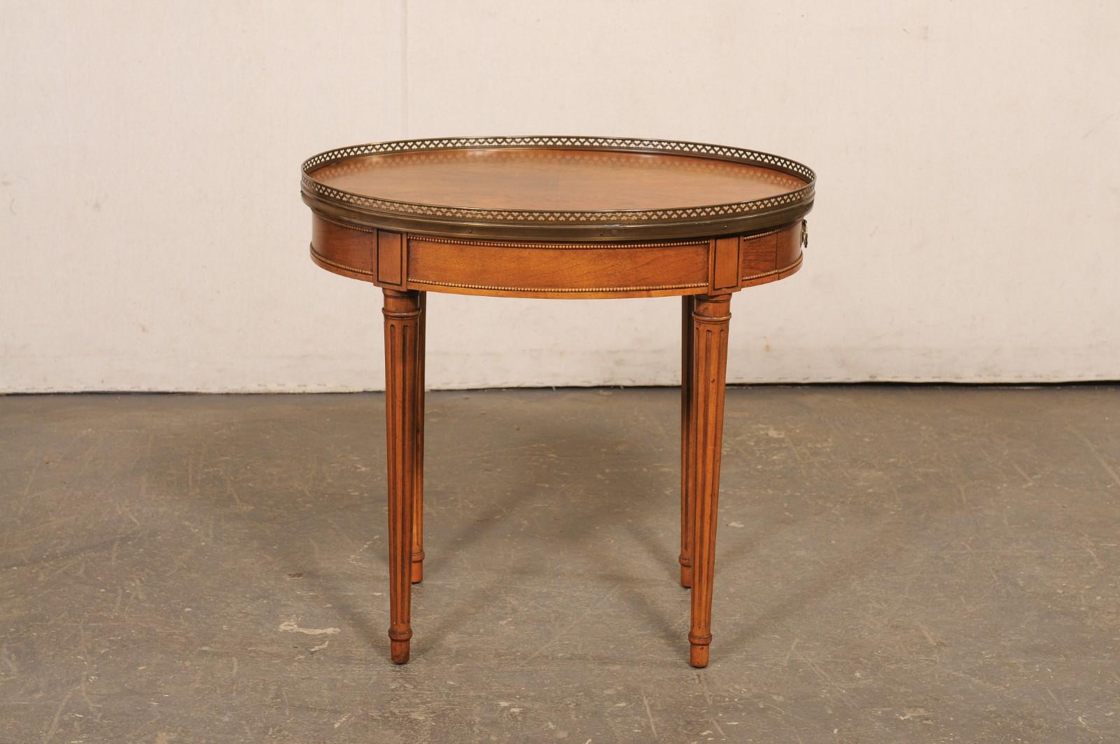 French Oval Side Table with Brass Gallery Top For Sale 3