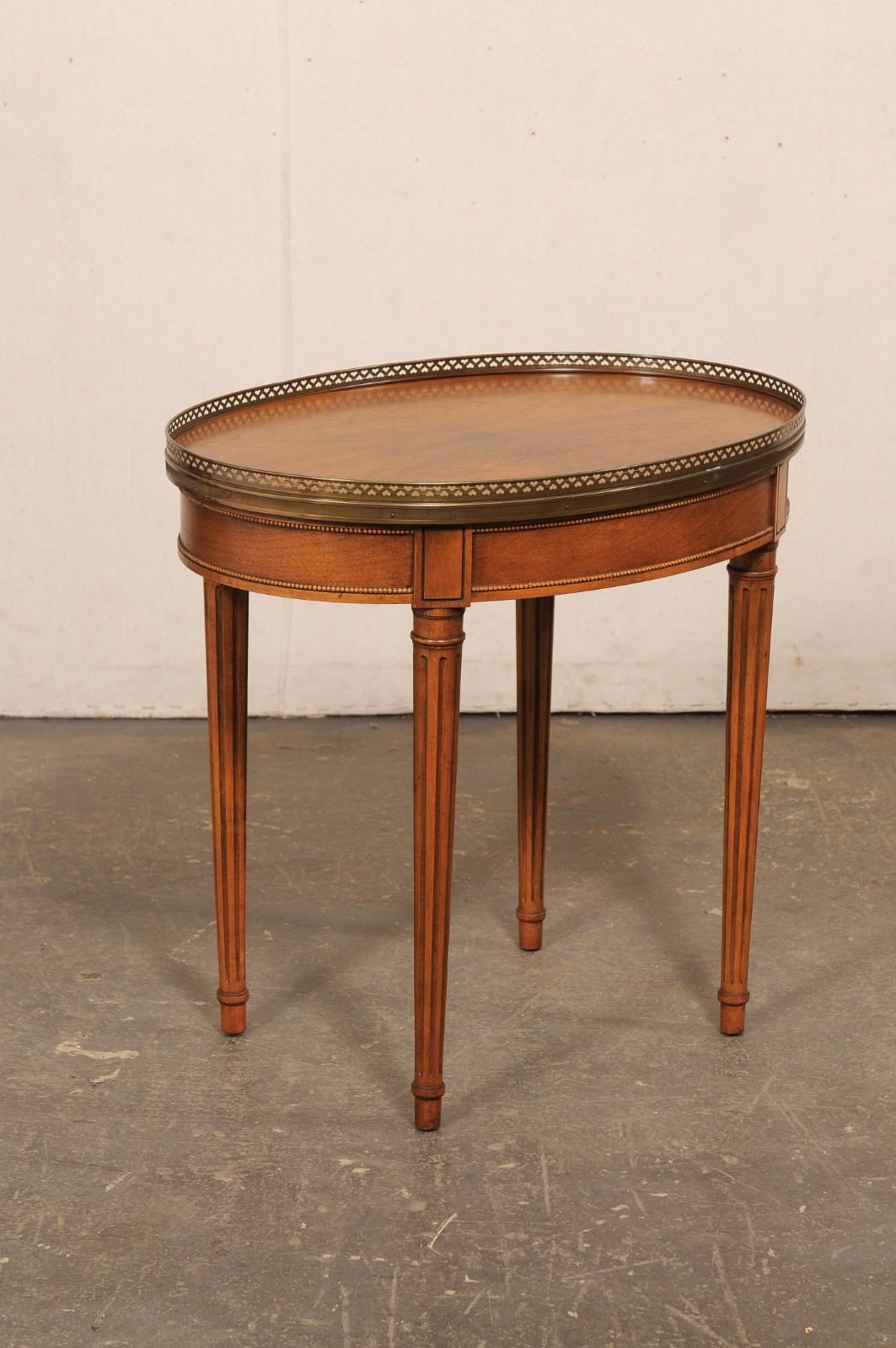French Oval Side Table with Brass Gallery Top For Sale 4
