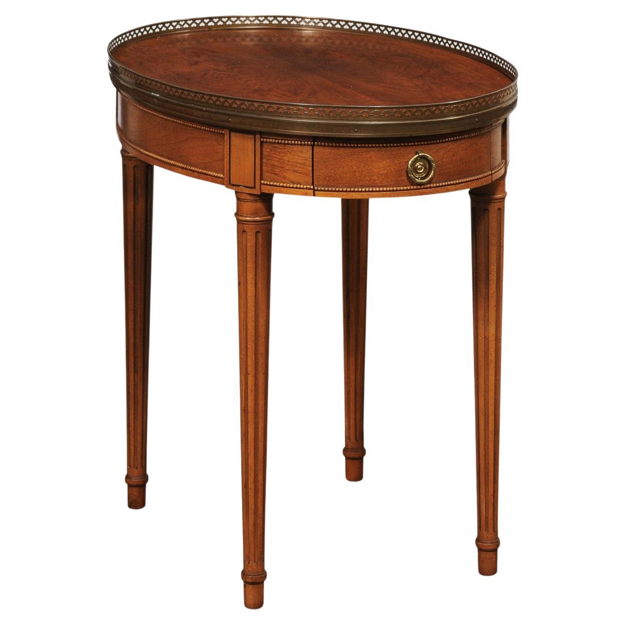 French Oval Side Table with Brass Gallery Top For Sale